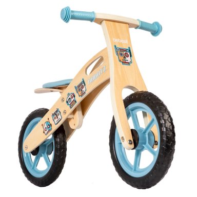 BICICLETA DE EQUILIBRIO APRENDIZAJE MADERA ROBOT CELESTE BEBESIT - 1