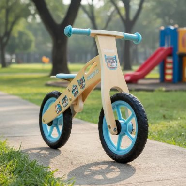 BICICLETA DE EQUILIBRIO APRENDIZAJE MADERA ROBOT CELESTE BEBESIT - 2
