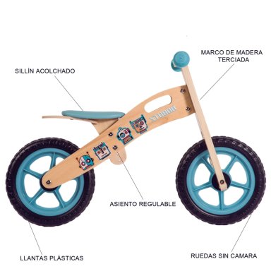 BICICLETA DE EQUILIBRIO APRENDIZAJE MADERA ROBOT CELESTE BEBESIT - 9