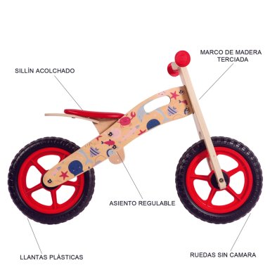 BICICLETA DE EQUILIBRIO APRENDIZAJE MADERA OCE ANO ROJO BEBESIT - 9