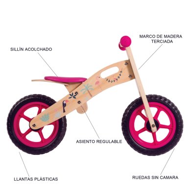 BICICLETA DE EQUILIBRIO APRENDIZAJE MADERA FLAMENCO ROSA BEBESIT - 9