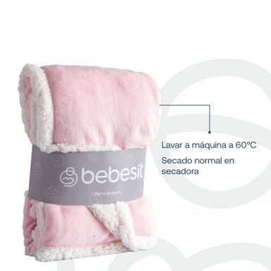 MANTA BEBESIT SHERPA ROSA BEBE HIPOALERGÉNICA 91X127 CM - 6