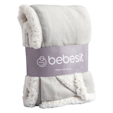 MANTA BEBESIT SHERPA GRIS BEBE HIPOALERGÉNICA 91X127 CM - 1