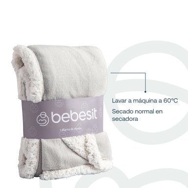 MANTA BEBESIT SHERPA GRIS BEBE HIPOALERGÉNICA 91X127 CM - 7
