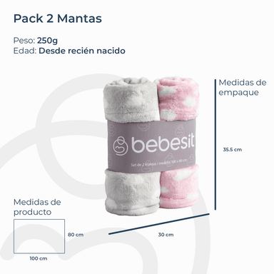 MANTAS BEBESIT ROSA BEBE HIPOALERGÉNICA 100X80 CM PACK X2 - 7