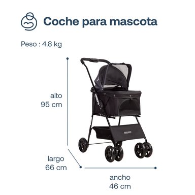 COCHE MASCOTAS PLEGABLE EASY PERRO GATO NEGRO BEEPET BEBESIT - 6
