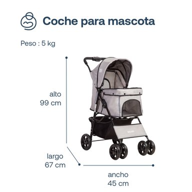 COCHE PERROS GATOS PLEGABLE PRO BEEPET BEBESIT GRIS - 6