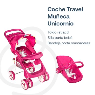 COCHE TRAVEL DE JUGUETE BEBESIT ROSADO PARA MUÑECA UNICORNIO - 4