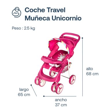 COCHE TRAVEL DE JUGUETE BEBESIT ROSADO PARA MUÑECA UNICORNIO - 6