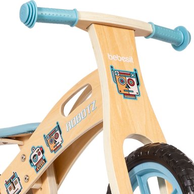 BICICLETA DE EQUILIBRIO APRENDIZAJE MADERA ROBOT CELESTE BEBESIT - 7
