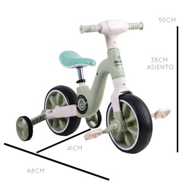 TRICICLO BEBESIT BICICLETA APRENDIZAJE PEDALES 2 EN 1 XT05 VERDE - 4