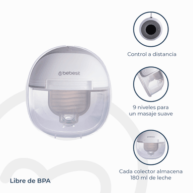 EXTRACTOR LECHE MATERNA DOBLE BEBESIT BLANCO + CONTROL REMOTO + 10 BOLSAS - 8