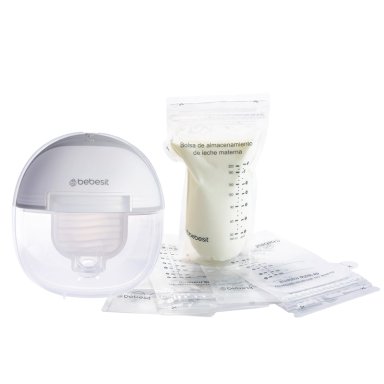 EXTRACTOR LECHE MATERNA BEBESIT BLANCO ELÉCTRICO MANOS LIBRE + 10 BOLSAS - 1