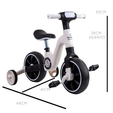 TRICICLO BEBESIT BICICLETA APRENDIZAJE PEDALES 2 EN 1 XT05 BLANCO - 4