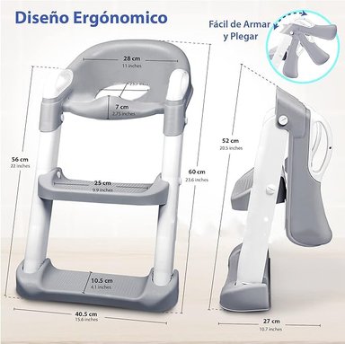 ASIENTO ADAPTADOR INODORO BEBESIT REDUCTOR ESCALERA ENTRANAMIENTO BEBE BAÑO GRIS - 5