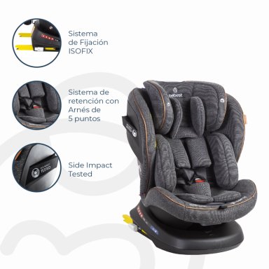 SILLA DE AUTO CONVERTIBLE ISOFIX SUPRA 360º PREMIUM GRIS - 5