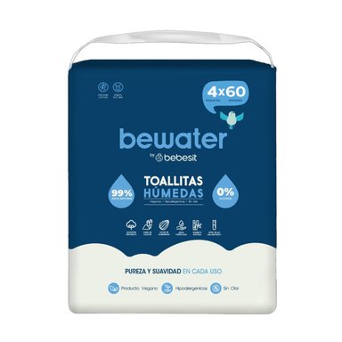 TOALLAS HÚMEDAS BEWATER BEBESIT - BOLSA 4X60 UNIDADES - 1