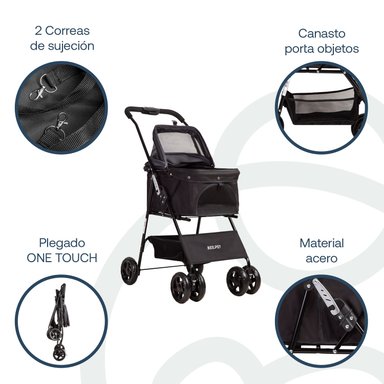COCHE MASCOTAS PLEGABLE EASY PERRO GATO NEGRO BEEPET BEBESIT - 4