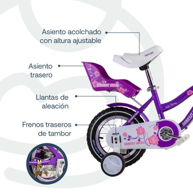 BICICLETA INFANTIL QUEEN ARO 12 MORADA BEBESIT - 4