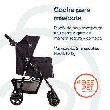 COCHE MASCOTA PLEGABLE PRO PERRO GATO EN COLOR NEGRO BEEPET BEBESIT - 2