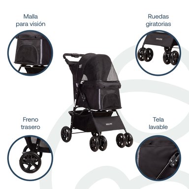 COCHE MASCOTA PLEGABLE PRO PERRO GATO EN COLOR NEGRO BEEPET BEBESIT - 3