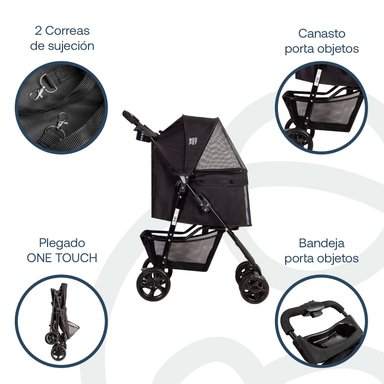 COCHE MASCOTA PLEGABLE PRO PERRO GATO EN COLOR NEGRO BEEPET BEBESIT - 4