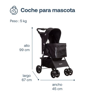 COCHE MASCOTA PLEGABLE PRO PERRO GATO EN COLOR NEGRO BEEPET BEBESIT - 6