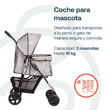 COCHE MASCOTA PLEGABLE PRO PERRO GATO GRIS BEEPET  BEBESIT - 2