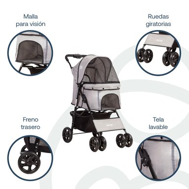 COCHE MASCOTA PLEGABLE PRO PERRO GATO GRIS BEEPET  BEBESIT - 3