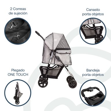COCHE MASCOTA PLEGABLE PRO PERRO GATO GRIS BEEPET  BEBESIT - 4