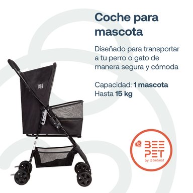 COCHE MASCOTA PLEGABLE LIGHT PERRO GATO EN COLOR NEGRO BEEPET BEBESIT - 2