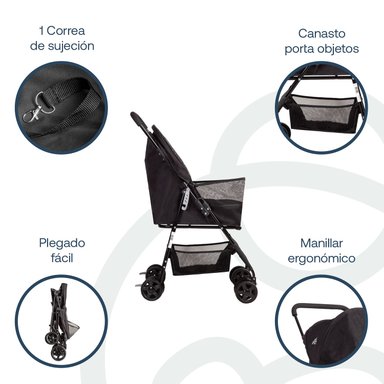 COCHE MASCOTA PLEGABLE LIGHT PERRO GATO EN COLOR NEGRO BEEPET BEBESIT - 4