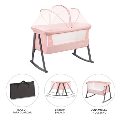 CUNA MOISE S BALANCIN CON MOSQUITERO ROSADO BEBESIT - 5
