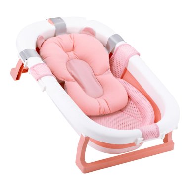 BAÑERA PLEGABLE BEBE CON COJIN ALMOHADA Y REDUCTOR ROSADA - 1