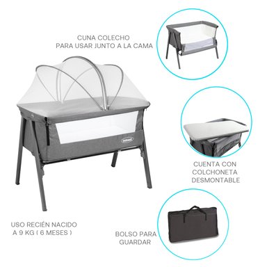 CUNA COLECHO EASY LX CON MOSQUITERO GRIS - 5