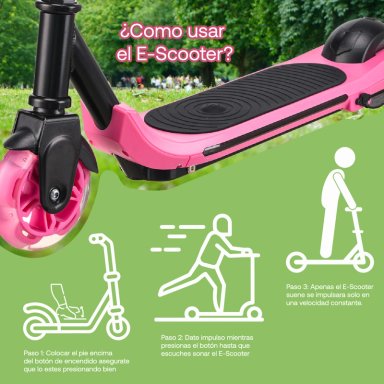MONOPATIN ELECTRICO PLEGABLE E-SCOOTER 60W 24V2000MAH ROSADO - 3