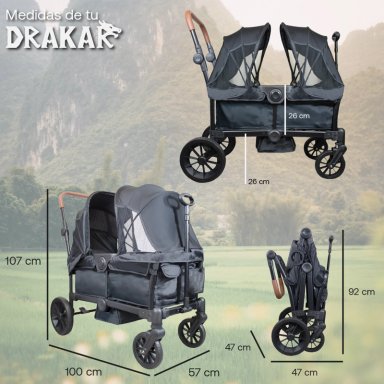 COCHE Y CARRO DE PASEO DOBLE WAGON DRAKAR NEGRO - 4