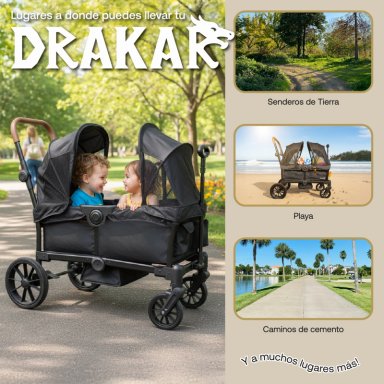 COCHE Y CARRO DE PASEO DOBLE WAGON DRAKAR NEGRO - 6