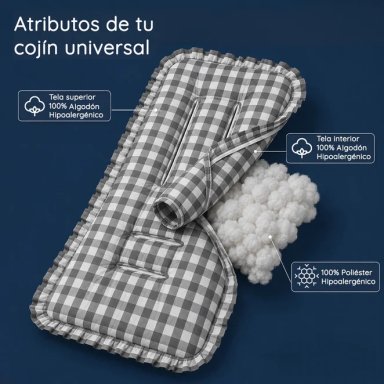 COJIN UNIVERSAL COCHE PASEO DISEÑO CUADROS GRIS 40 X 80 CM - 3