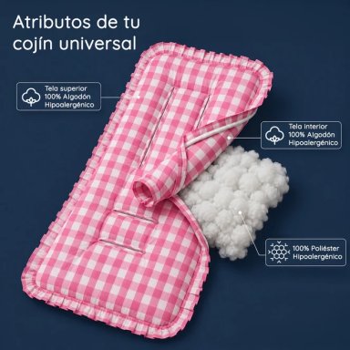 COJIN UNIVERSAL COCHE PASEO DISEÑO CUADROS ROSADO 40 X 80 CM - 3