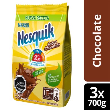 SABORIZANTE PARA LECHE NESQUIK OPTISTAR CHOCOLATE 700G X3 BOLSAS - 1