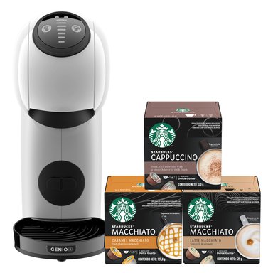 CAFETERA NESCAFÉ DOLCE GUSTO GENIO S WHITE + CÁPSULAS DE CAFÉ STARBUCKS LACTEADAS X6 CAJAS - 1