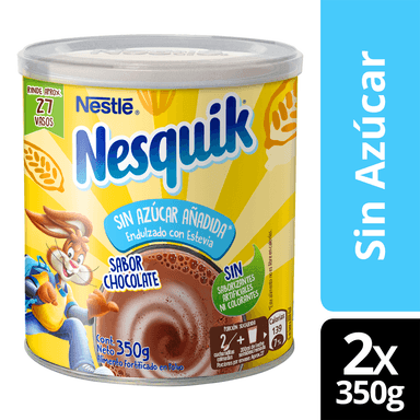 SABORIZANTE PARA LECHE NESQUIK CHOCOLATE SIN AZÚCAR AÑADIDA TARRO 350G X2 UNIDADES - 1