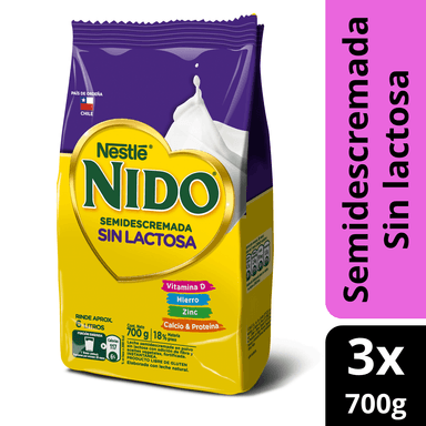 LECHE EN POLVO SEMIDESCREMADA NESTLÉ 700 GR 3 UN BOLSA NIDO SIN LACTOSA - 1
