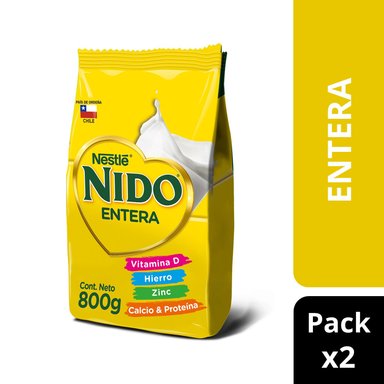 LECHE EN POLVO ENTERA NIDO 800 GR 2 UN BOLSA - 1