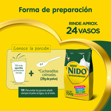 LECHE EN POLVO SEMIDESCREMADA NESTLÉ 700 GR 2 UN BOLSA NIDO - 3