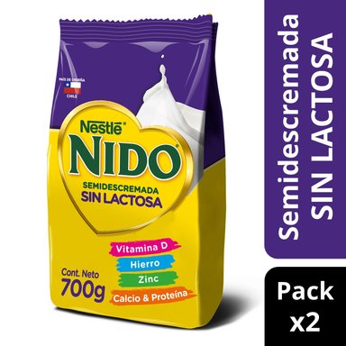 LECHE EN POLVO SEMIDESCREMADA NESTLÉ 700 GR 2 UN BOLSA NIDO SIN LACTOSA - 1