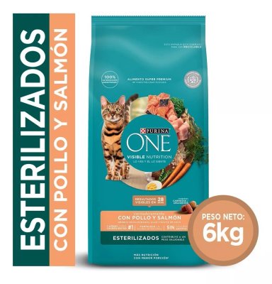 ALIMENTO SECO GATOS PURINA ONE SABOR POLLO SALMÓN 6 KG ESTERILIZADO - 1
