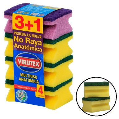 PACK X 4 ESPONJA ACANALADAS CLASICA 3+1 UND – VIRUTEX - 1