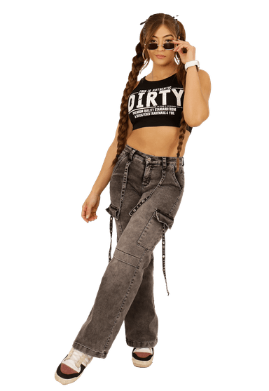 JEANS ALGODÓN FLARE MUJER DIRTY JEANS GRIS JE3702G CARGO - 1